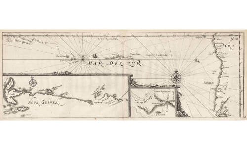 Antique map of the South Pacific by Spilbergen