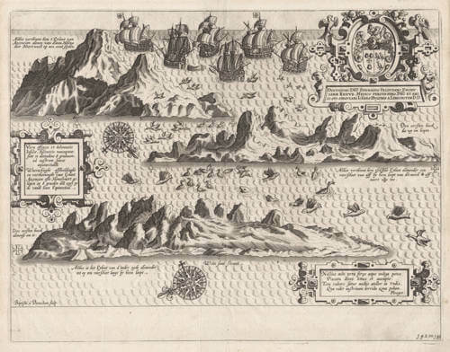 Antique map of Ascension Island by Linschoten