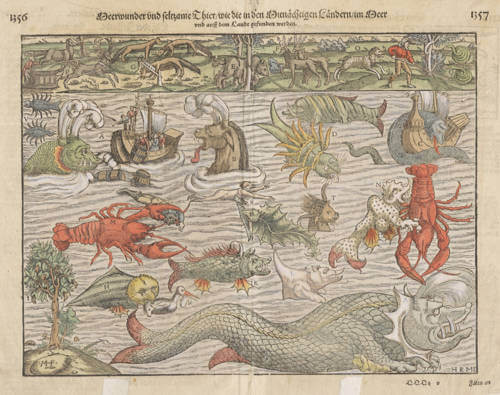 Antique map of Arctic monsters of the seas and lands by Münster