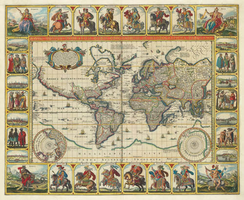 Antique map of the World on Mercator projection by Claes Jansz Visscher