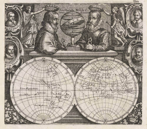 Antique map of Schouten/Lemaire circumnavigation by Theodor de Bry