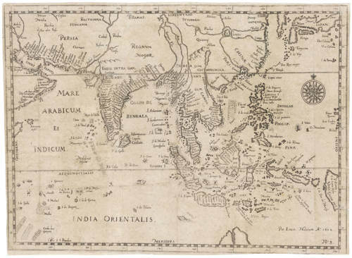 Hulsius' map of the Dutch first fleet to the East Indies