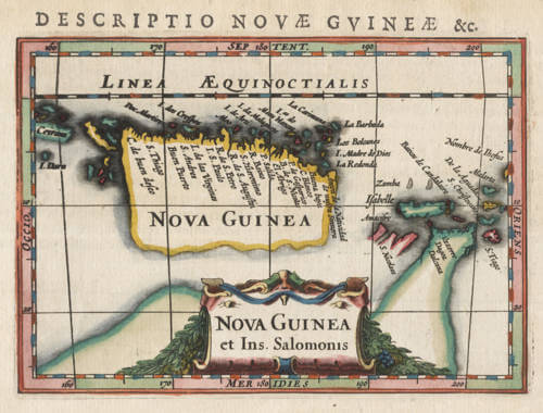 Antique map of New Guinea and the Solomon Islands by Jodocus Hondius Jr