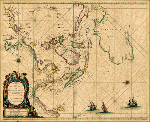 Antique map of Australia, Far East by Pieter Goos