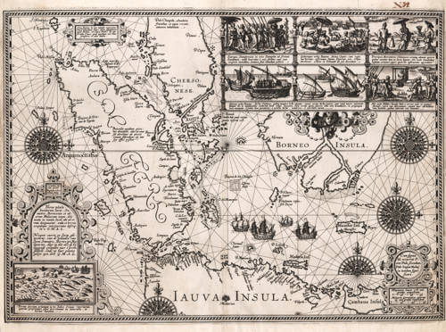 Antique map of the Dutch first fleet to the East Indies by Willem Lodewijcksz